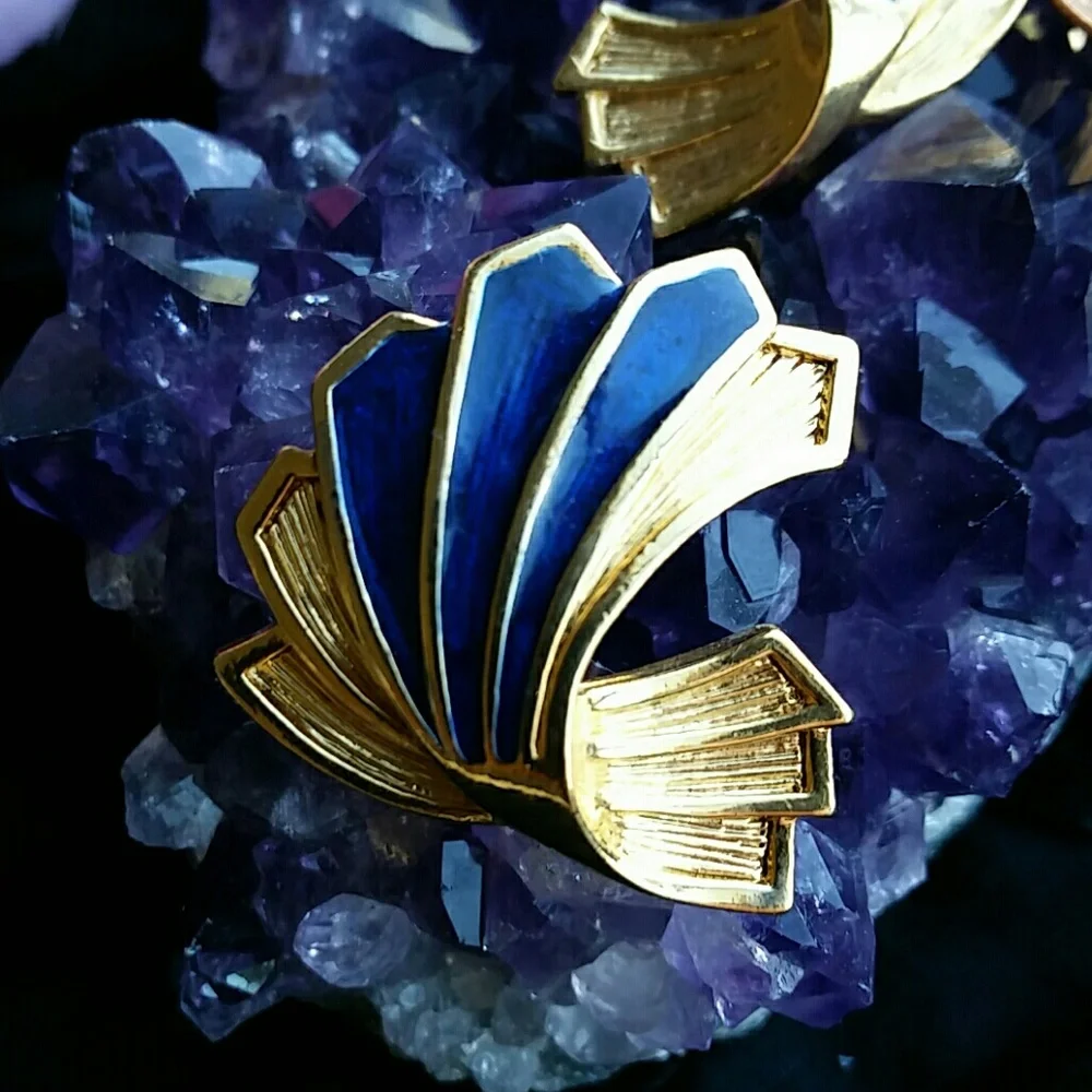 Vintage blue enamel and goldtone earrings